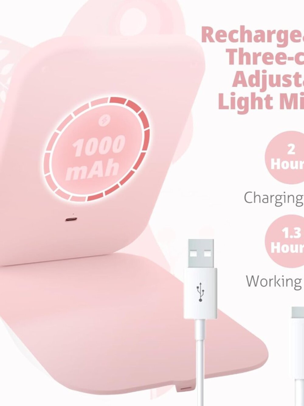 Travel Makeup Mirror, Portable Mirror with 3 Adjustable Light Settings, USB-Rech - Picture 5 of 7